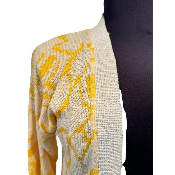 Vintage Jordan Marsh Yellow White Cardigan Sweater Medium Shoulder Pads‎ Italy - Picture 4 of 11